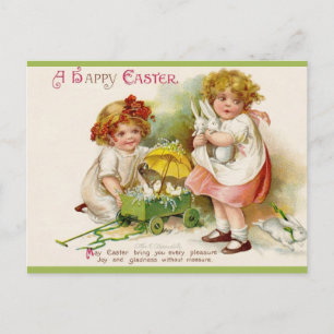 Twee Meisjes Met Bunnies En Kuikens Pasen Briefkaart