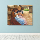 Twee Meisjes Met Naaldwerk Zittend In Een Boerderi Canvas Afdruk (Insitu (Houten vloer))