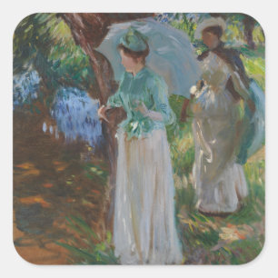 Twee meisjes met parasols vierkante sticker