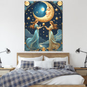 Twee meisjes schilderen magie met een maan canvas afdruk (Insitu (Slaapkamer))