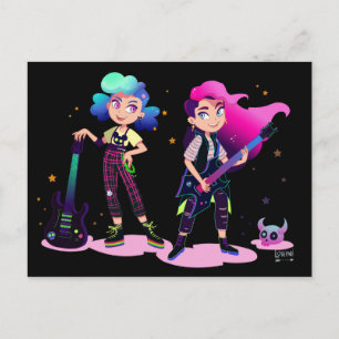 Twee meisjes spelen gitaren briefkaart