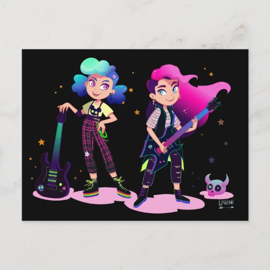 Twee meisjes spelen gitaren briefkaart (Voorkant)