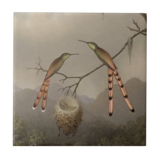 Twee mensvogels met hun jongen tegeltje (Voorkant)