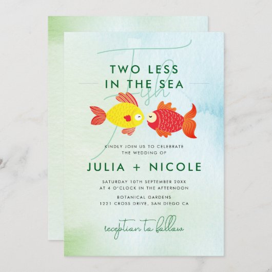 Twee minder vissen in blauw Zee onderwater bruilof Kaart (Voorkant / Achterkant)