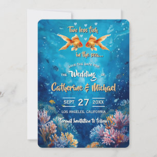 Twee minder vissen in de onderwater bruiloft save the date