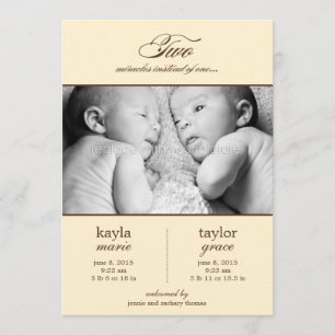Twee Miracles Twins Birth Announding - Cream Aankondiging