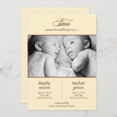 Twee Miracles Twins Birth Announding - Cream Aankondiging (Voorkant / Achterkant)