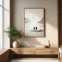 Twee monniken Zen minimalistische inkt schilderen