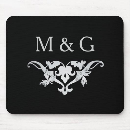 Twee Monogrammen met Scrollwork en Leaves A33 Muismat (Voorkant)