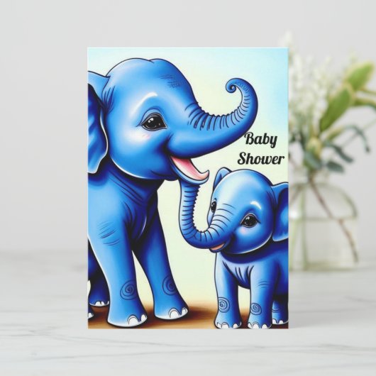 Twee Mooie Blauwe Olifanten Uitnodiging (Staand voorkant)