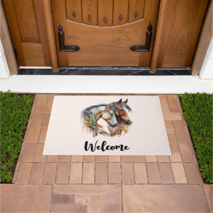 Twee Mooie Paarden Western Boho Welkom Deurmat