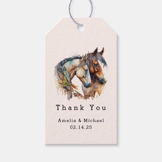 Twee mooie paarden Westerne bruiloft bedankt Cadeaulabel (Voorkant)