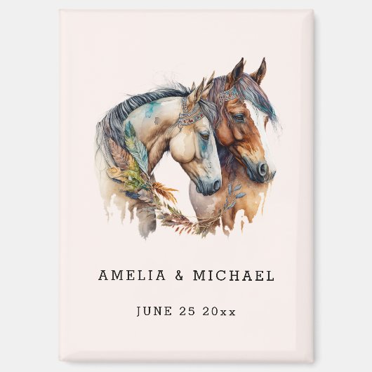 Twee mooie paarden Westerne bruiloft Save the Date Magneet (Voorkant)