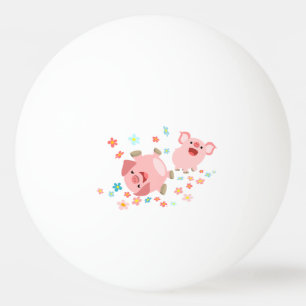 Twee Mooie Tekenfilm Varkens in Lente Ping Pong Ba Pingpongballen