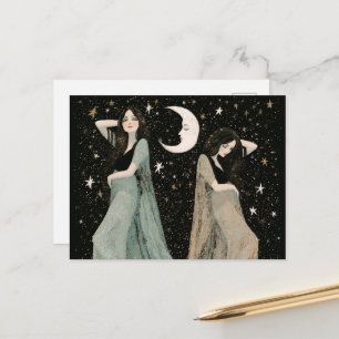 Twee mooie vrouwen die in het maanlicht dansen briefkaart