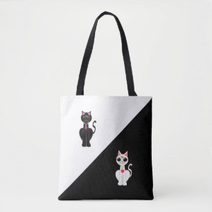 Twee Moppige Katten op Zwart & Wit Tote Bag