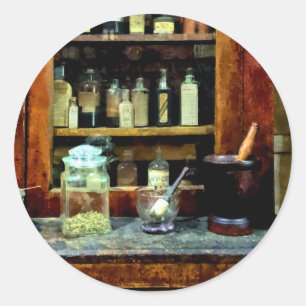 Twee Mortar en Pestles en Glass Jar Ronde Sticker