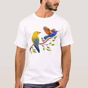 Twee mussen die op een boomtak zitten t-shirt