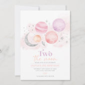 Twee naar de maan 2e verjaardagsuitnodiging meisje kaart (Voorkant)