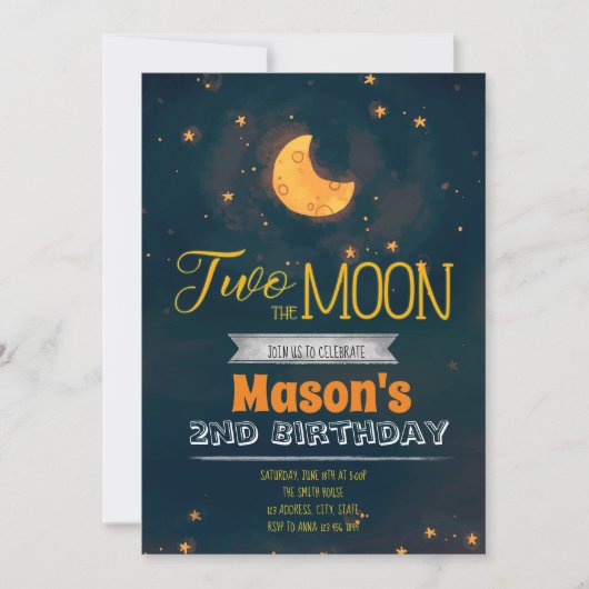 Twee naar de maan feest uitnodiging (Voorkant)