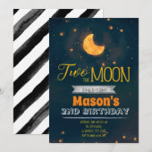 Twee naar de maan feest uitnodiging (Voorkant / Achterkant)