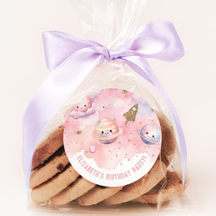 Twee naar de Maan Meisje roze Outer space Verjaard Ronde Sticker