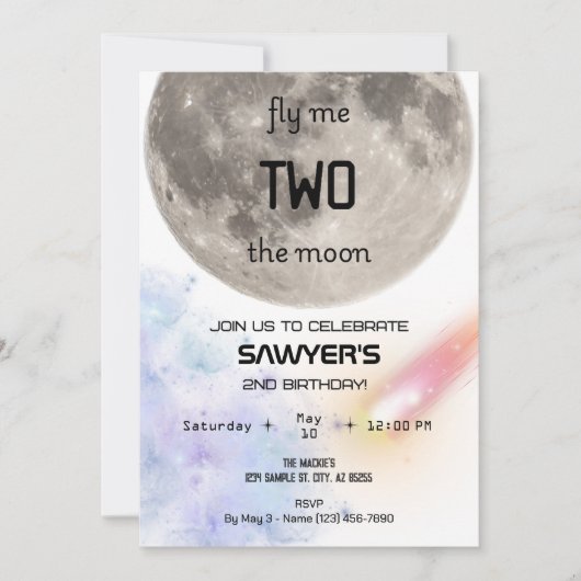 Twee naar de maan verjaardagsfeest uitnodiging (Voorkant)