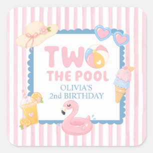 Twee naar de zwembad zomer zwembadfeestje 2de verj vierkante sticker