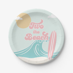 Twee naar het Strand Roze Surf Strand Verjaardag Papieren Bordje