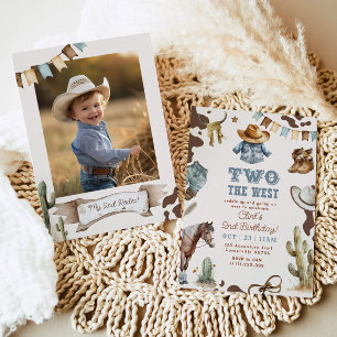 Twee naar het westen cowboy 2de foto Verjaardagsfe Kaart