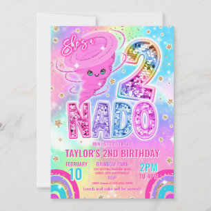 Twee Nado Regenboog Glitter 2de Verjaardagsfeestje Kaart