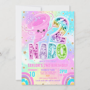 Twee Nado Regenboog Glitter 2de Verjaardagsfeestje Kaart