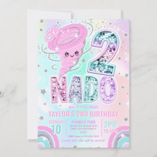 Twee Nado Regenboog Glitter 2de Verjaardagsfeestje Kaart