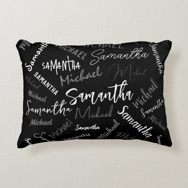 Twee namen koppel monogram zwart grijs wit accent kussen (Voorkant)