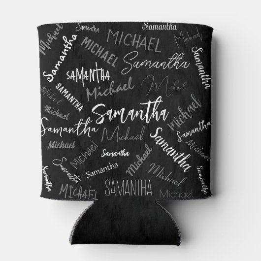 Twee namen koppel monogram zwart grijs wit blikjeskoeler (Achterkant)