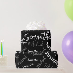 Twee namen koppel monogram zwart grijs wit cadeaupapier