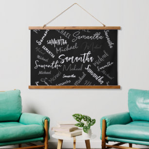 Twee namen koppel monogram zwart grijs wit hangend wandkleed