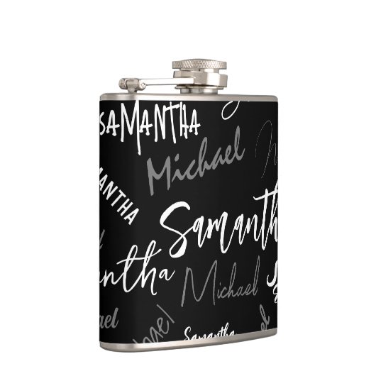 Twee namen koppel monogram zwart grijs wit heupfles (Rechts)