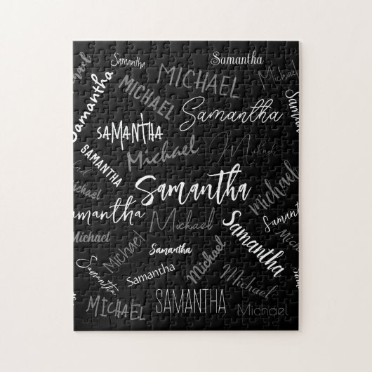 Twee namen koppel monogram zwart grijs wit legpuzzel (Verticaal)