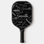 Twee namen koppel monogram zwart grijs wit pickleball paddle (Voorkant)