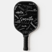 Twee namen koppel monogram zwart grijs wit pickleball paddle (Achterkant)