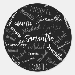 Twee namen koppel monogram zwart grijs wit ronde sticker