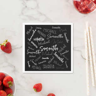 Twee namen koppel monogram zwart grijs wit servet