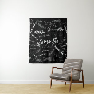 Twee namen koppel monogram zwart grijs wit wandkleed
