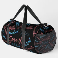 Twee namen stellen zich op monogram blauw lichtroz