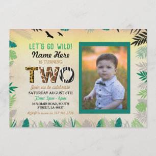 Twee Oerwoud 2e Verjaardagsfeest Safari ZOO Foto Kaart