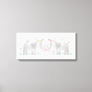 Twee olifanten en een aap canvas afdruk