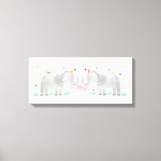 Twee olifanten en een aap canvas afdruk (Voorkant)