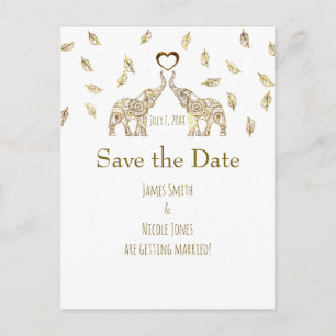 Twee Olifanten Goud Herfst Bruiloft Save The Date Aankondigingskaart