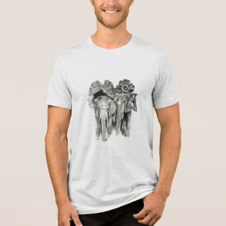 Twee olifanten met bladeren Tri-Blend shirt